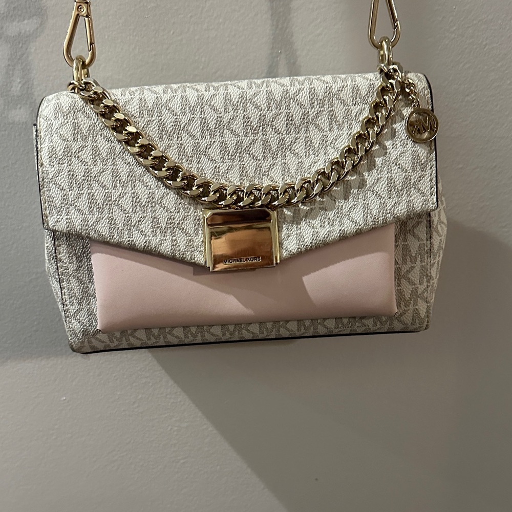 Michael Kors Gold Chain Pink and Gray Crossbody Bag